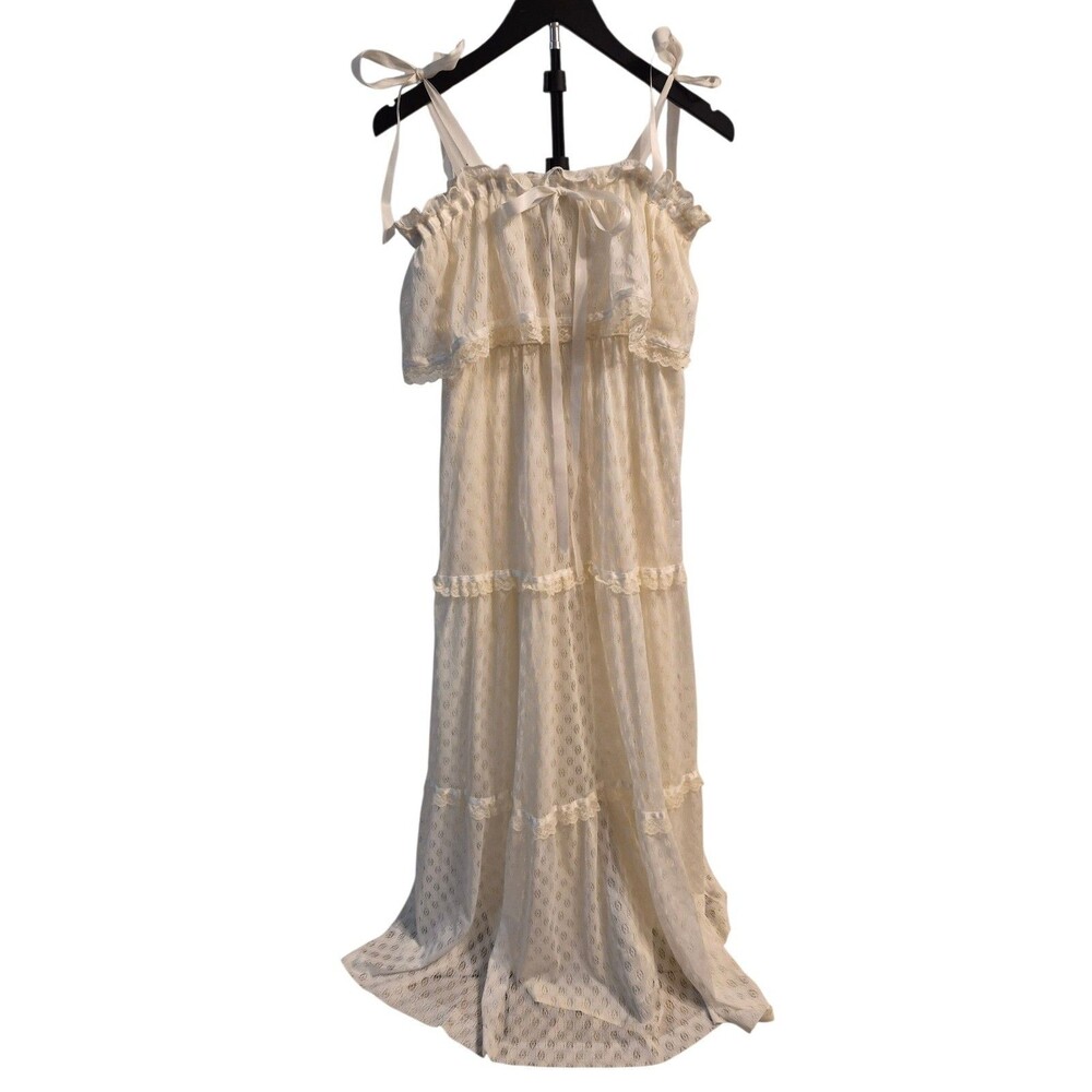 VTG Jennifer 11 Maxi Dress Taffeta Tiered Tulle Romantic Hippie Prom Wedding 80s